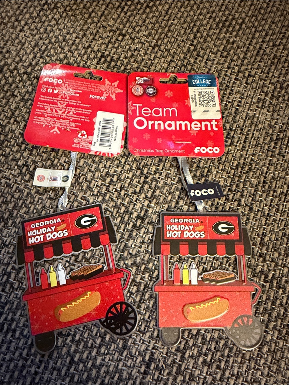 FOCO Georgia Bulldogs Holiday Hot Dog Cart Ornament - Red set of 3